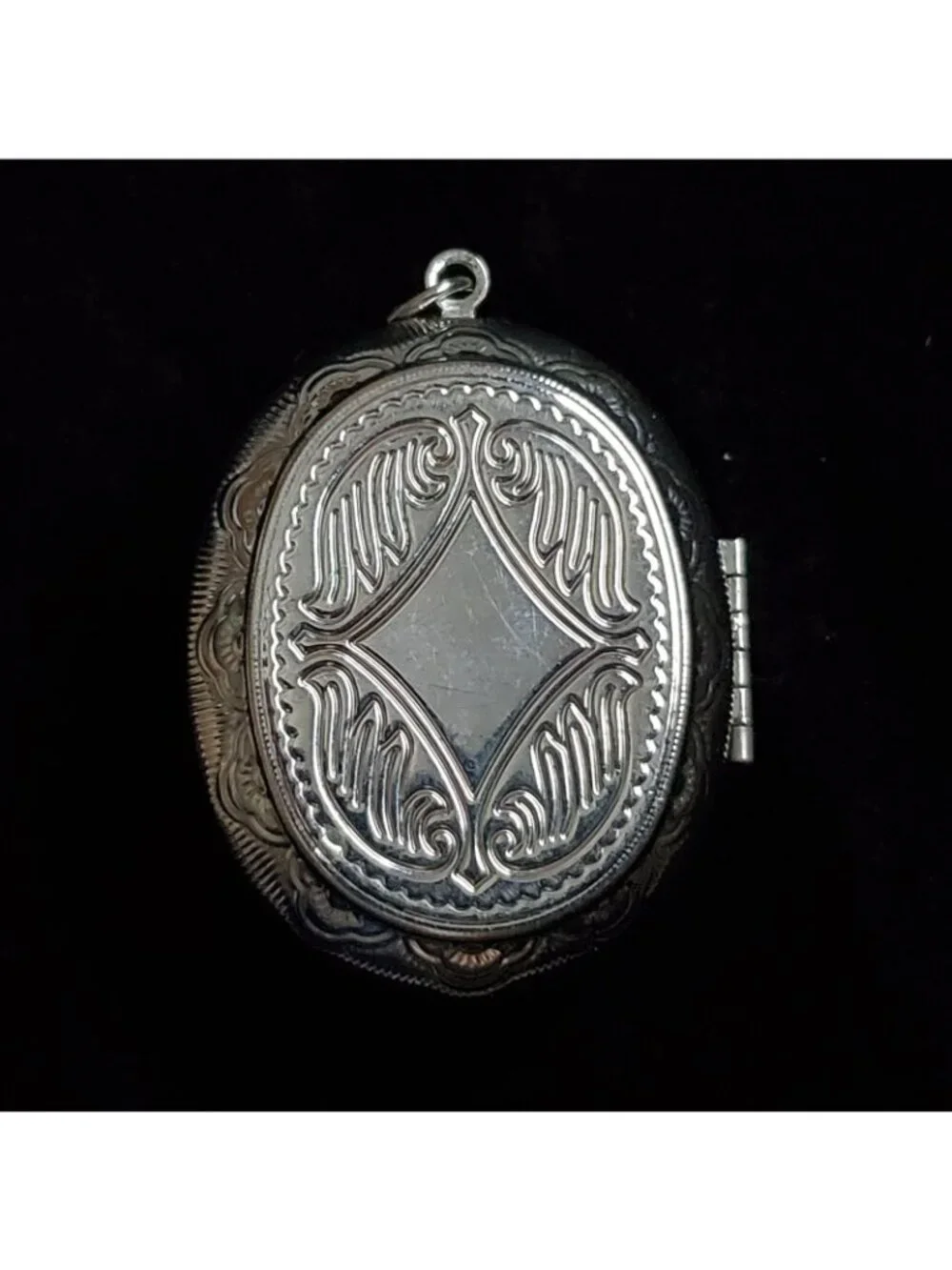 Vintage Locket Pendant Silver Tone Opalescent Cabochon 1.75